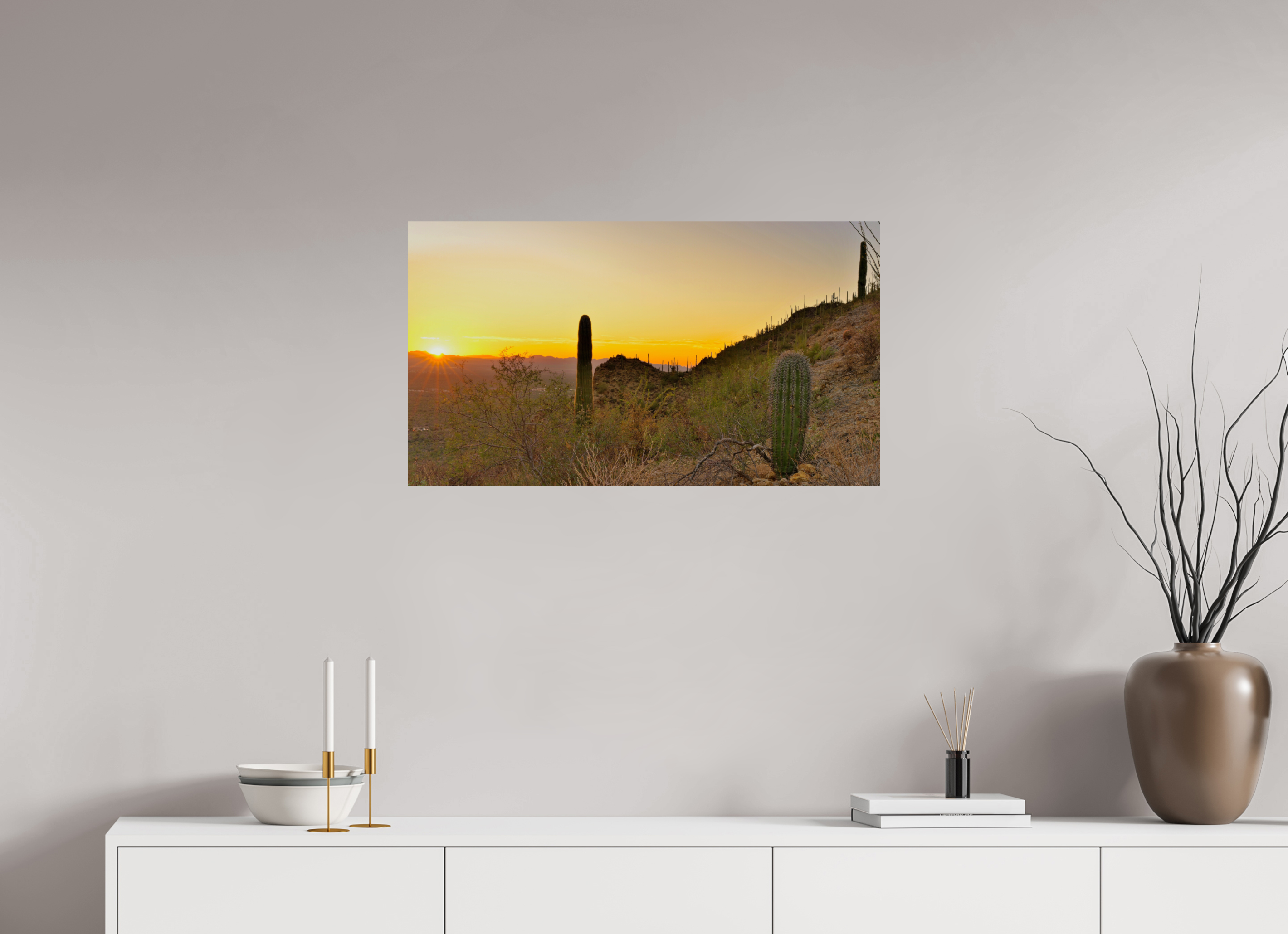 32 x 18″, Metalic Photo Print on Fuji Crystal Pearl Saguaro National Park Sunset