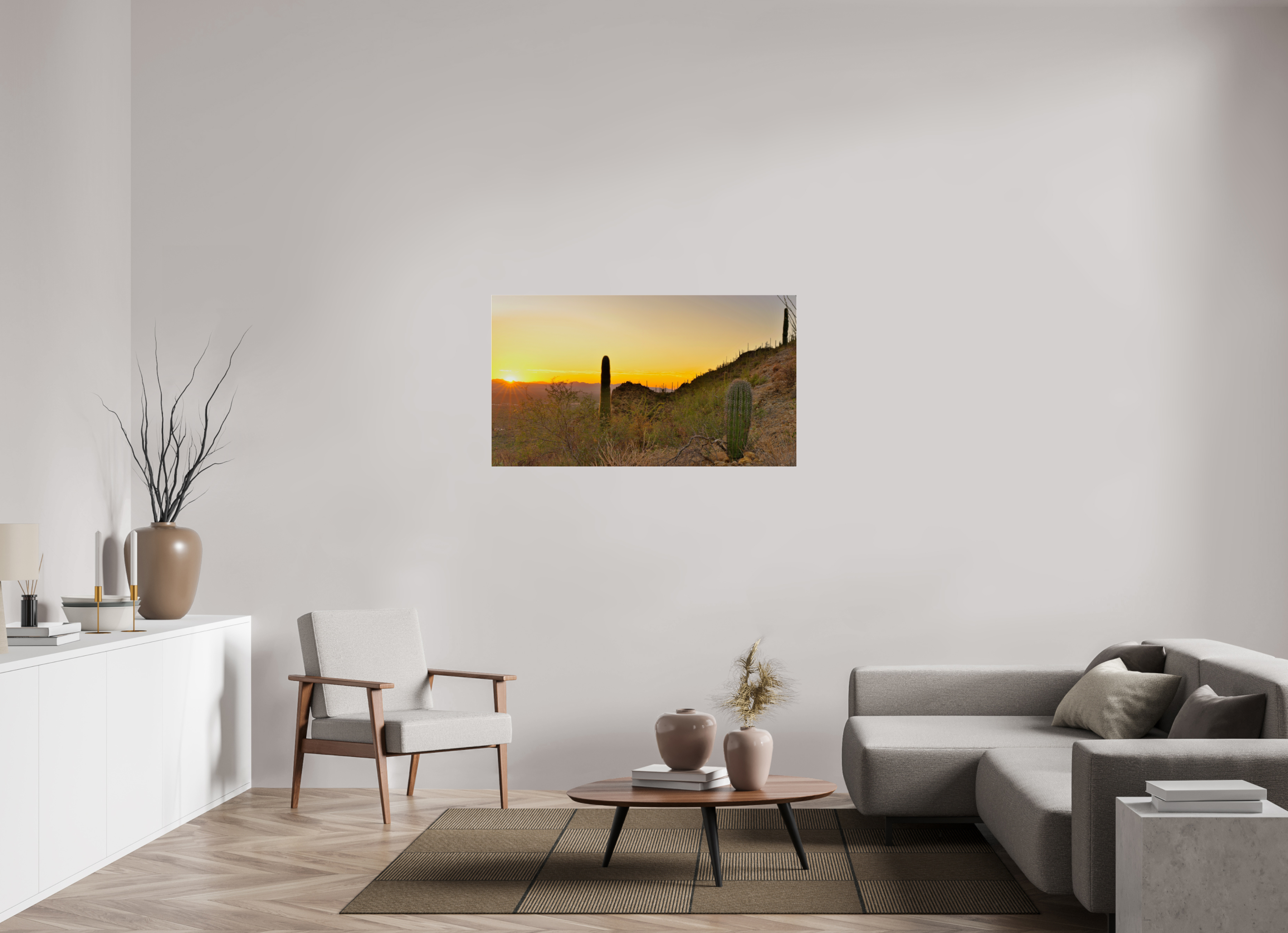 49 x 27.6″, Photo Print Under Acrylic Glass Saguaro National Park Sunset