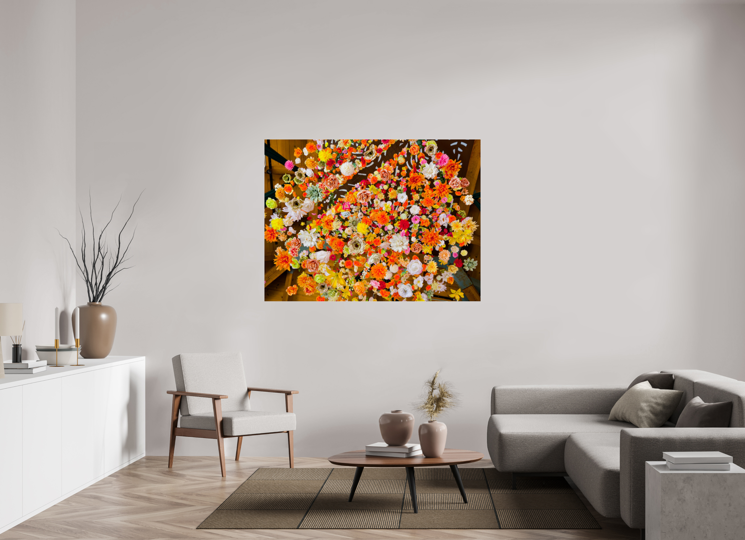 60 x 45″, Photo Print Under Acrylic Glass Raining Flowers